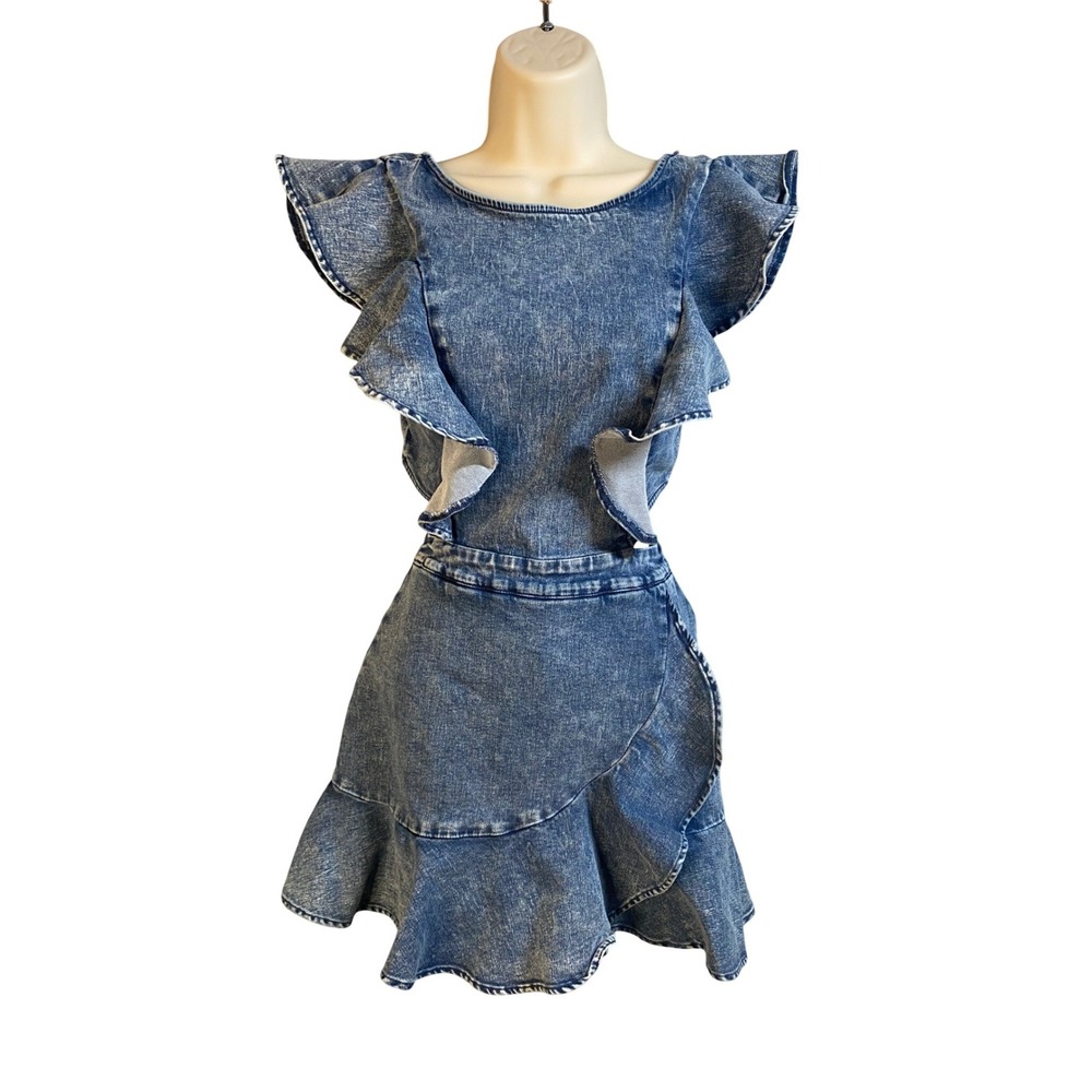 Flying Tomato Denim Romper Womens Small Ruffle Cutout‎ Western Festival Boho